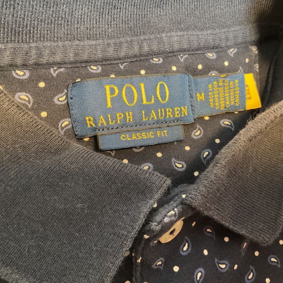 Polo Ralph Lauren Polo Shirt Mens Medium Blue Micro Paisley Print Classic Fit - Picture 3 of 7
